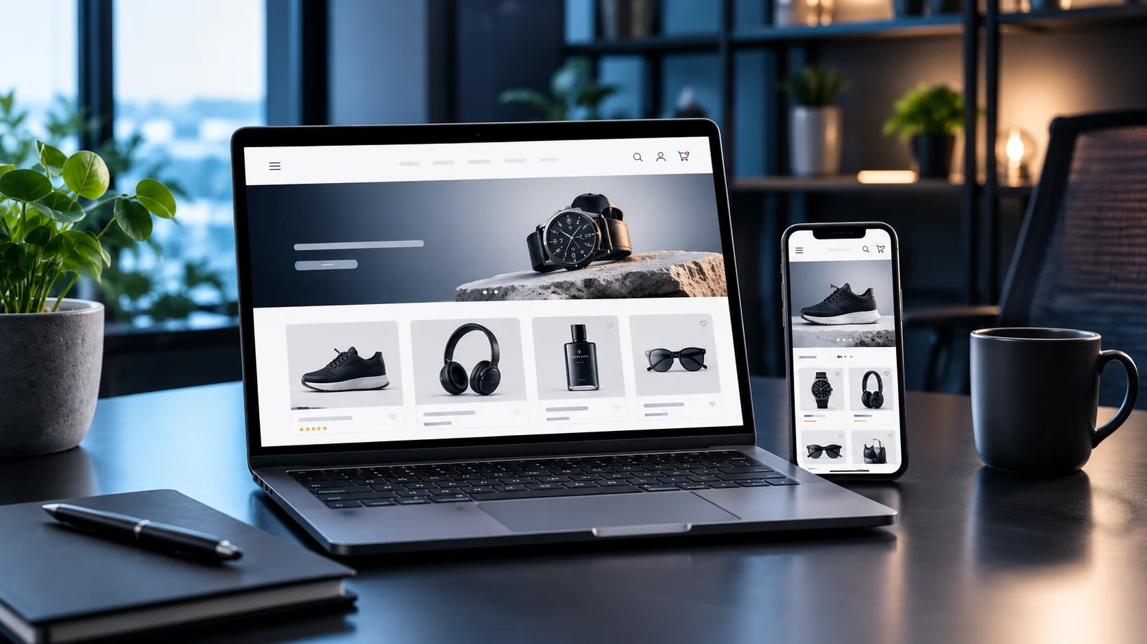 Professioneller Onlineshop auf Notebook, Tablet und Smartphone