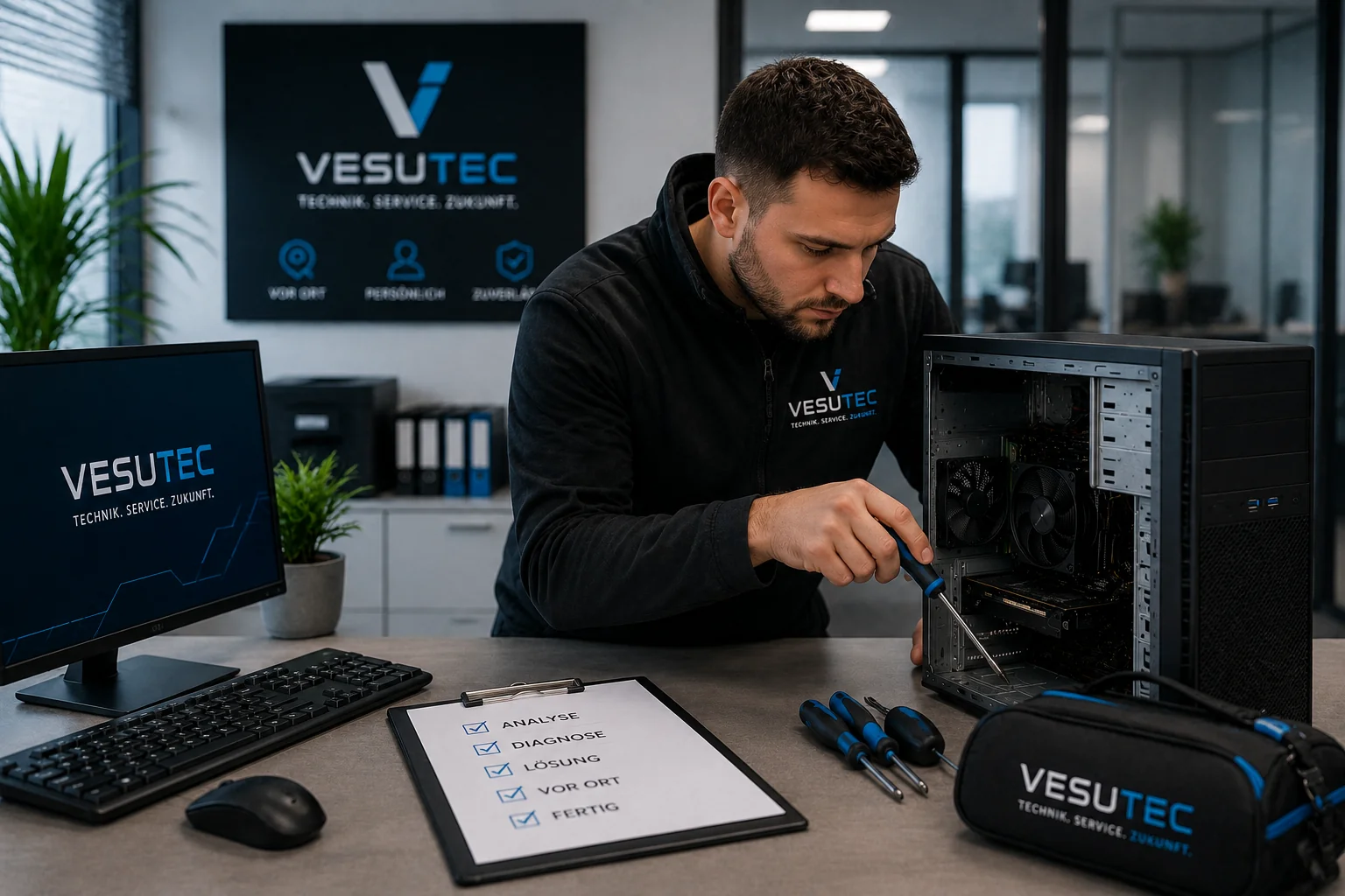 VESUTEC IT-Service bei Einrichtung und technischen Arbeiten vor Ort