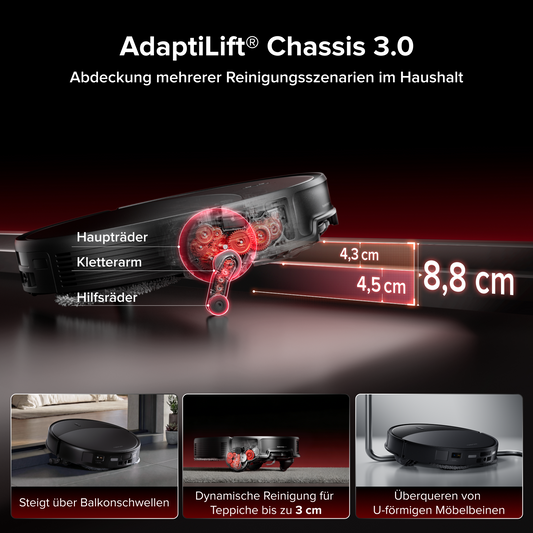 Roborock Saros 20 – AdaptiLift Chassis 3.0 für die reibungslose Überwindung von Schwellen, mit einer Saugkraft von 36.000 Pa